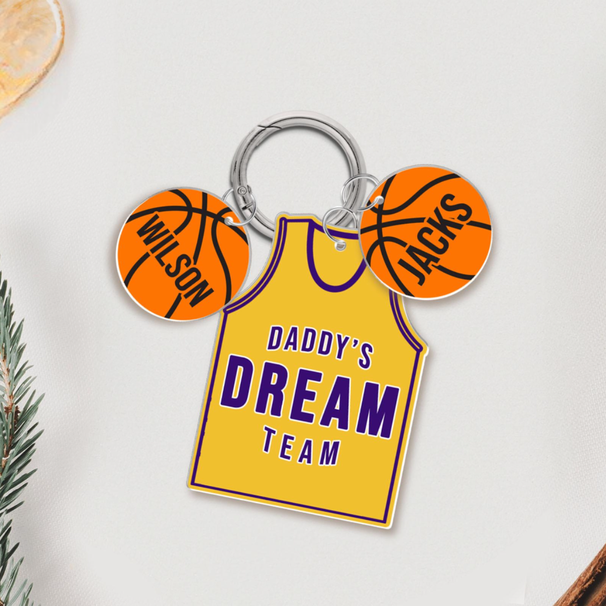 Daddy's Dream Team Keychain Gift, Basketball Dad Keyring, Personalized Father's Day Gift, Sport Dad Gift From Son Daugter, Gift For Husband