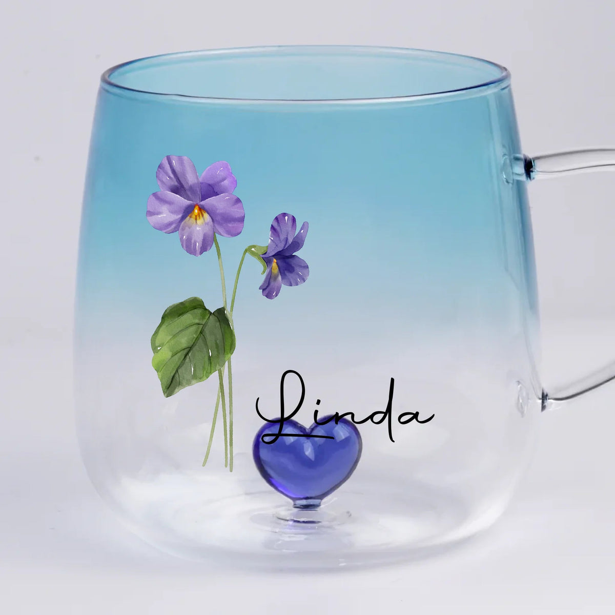 Birth Month Flower With Name - Personalized Gradient Glass Mug - Birthday Gift For Best Friends, BFF, Sisters
