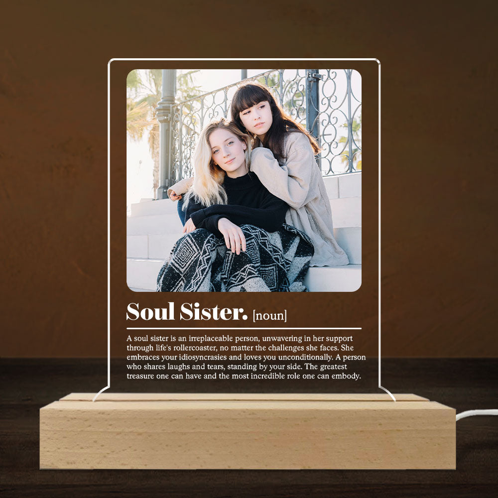 Soul Sisters - Personalized 3D LED Light Wooden Base - Gift For Sisters