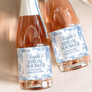 Blue Floral Bridal Shower Champagne Labels, Chinoiserie Bridal Shower Favor, Vintage Something Blue Bridal Shower Gift, French Shower