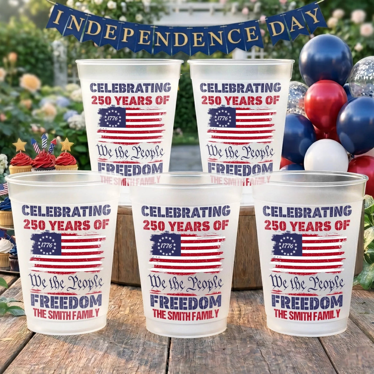 We The People Celebrate Our Freedom - Personalized Plastic Frosted Water Cup - Patriotic Gift For Family, 4th Of July Gift