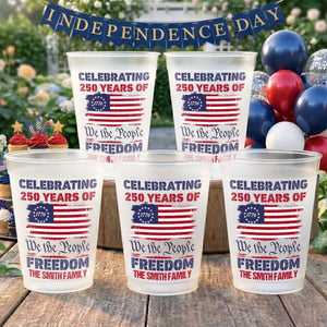 We The People Celebrate Our Freedom - Personalized Plastic Frosted Water Cup - Patriotic Gift For Family, 4th Of July Gift