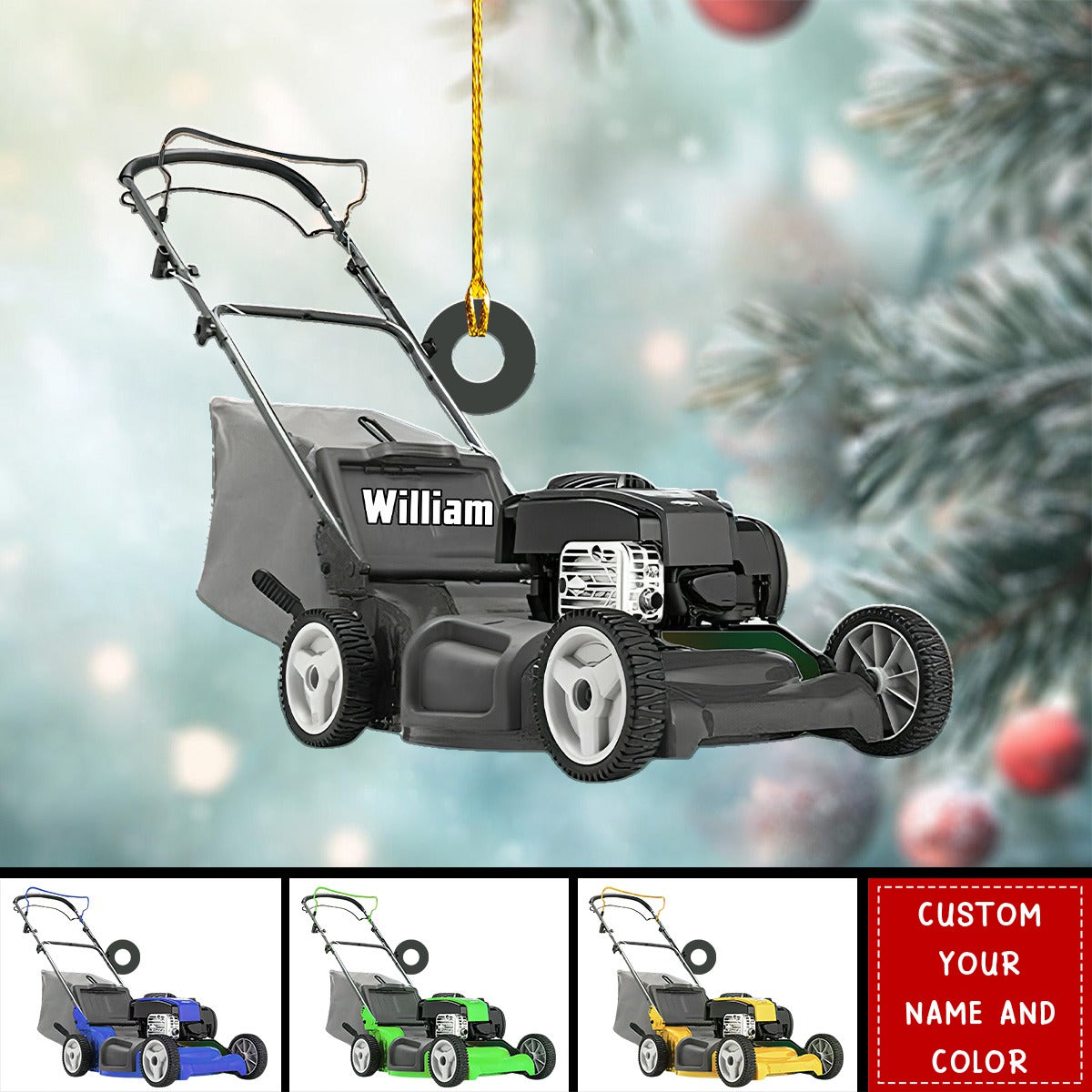 Personalized Lawn Mower Christmas Ornament, Custom Name Lawn Mower Ornament, Gift For Farmhouse Lawn Mower Driver Acrylic Ornament