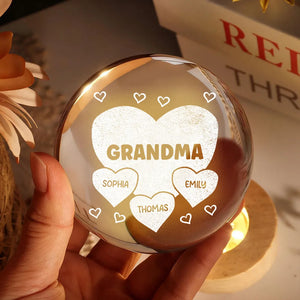 Grandma Mom Hearts Custom Kids Names - Personalized Crystal Ball LED Night Light - Gift For Grandma, Mom