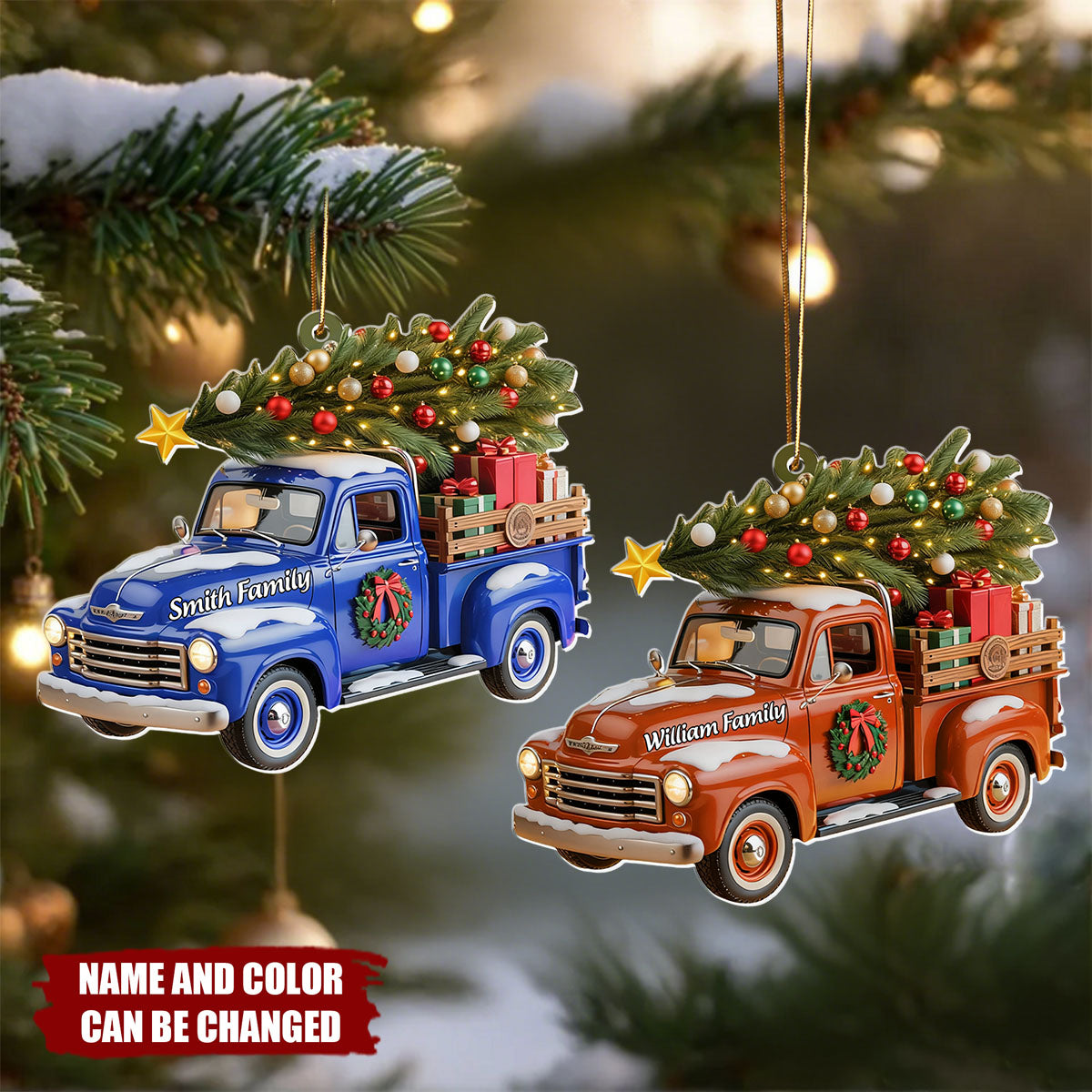 Truck Christmas Personalized Christmas Acrylic Ornament, Christmas Gift For Family