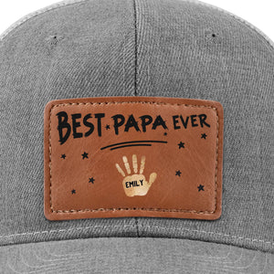 Best Dad Ever Hands Down - Personalized Leather Label Net Hat - Gift For Dad, Grandpa, Father's Day Gift