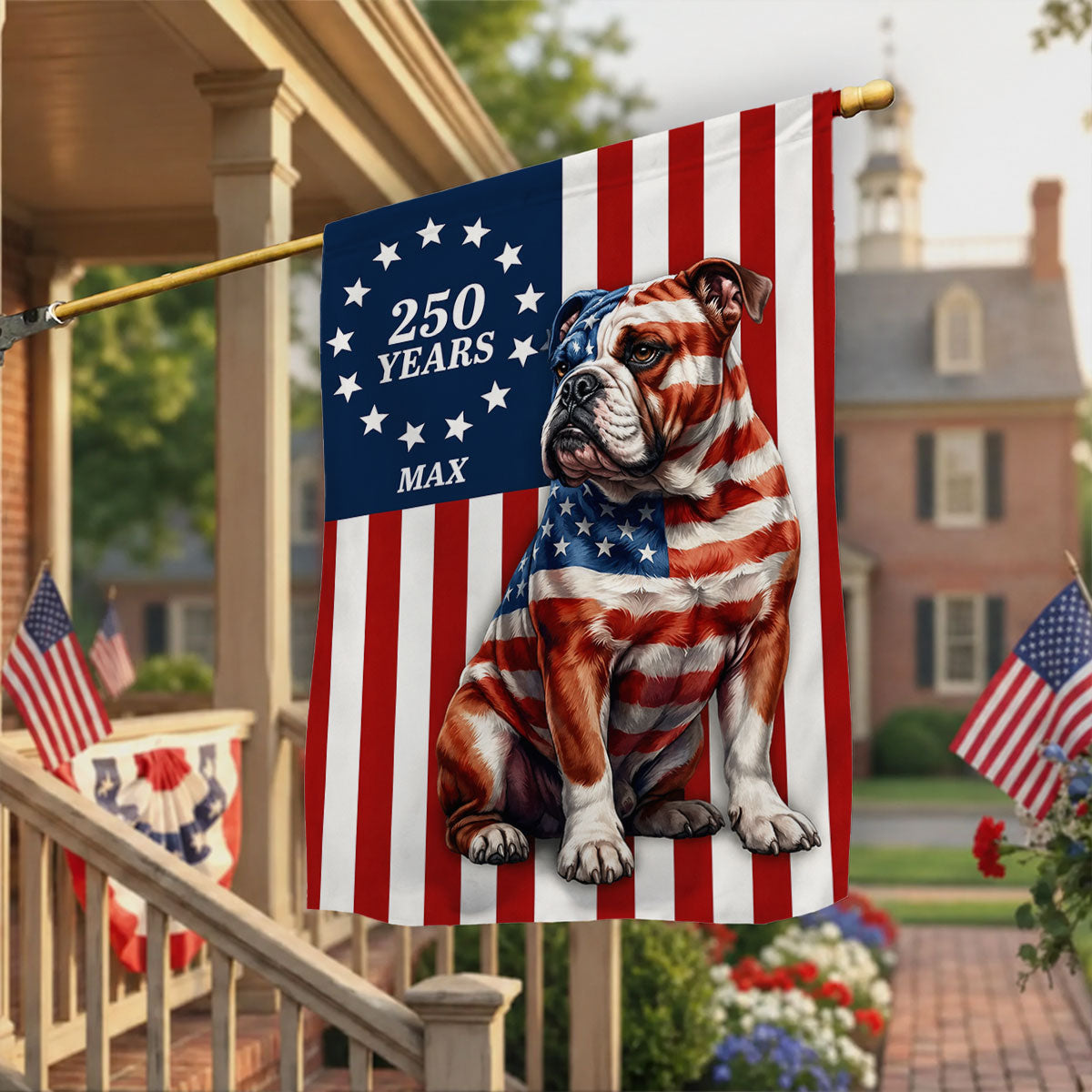 Betsy Ross Bulldog Patriotic Flag for 250 Years of America Anniversary