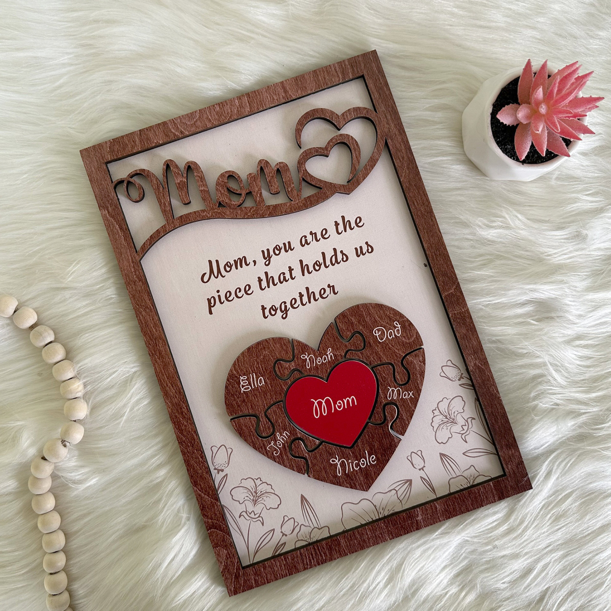 Personalized Mothers Day Puzzle Sign, You are the Piece that holds us together, Mothers day gift, Gift for Mom, Engraved Wood Sign