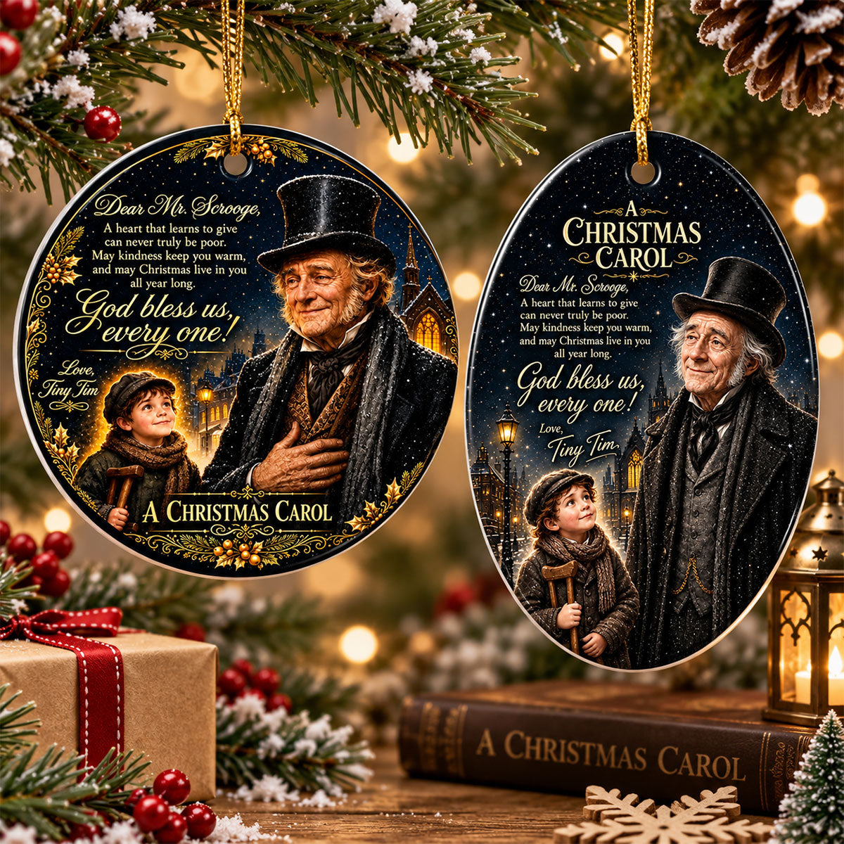 A Christmas Carol God Bless Us Every One Ornament, Charles Dickens Holiday Story Tree Decor