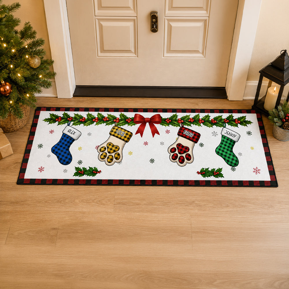 Christmas Family Stockings With Names - Personalized Runner Rug