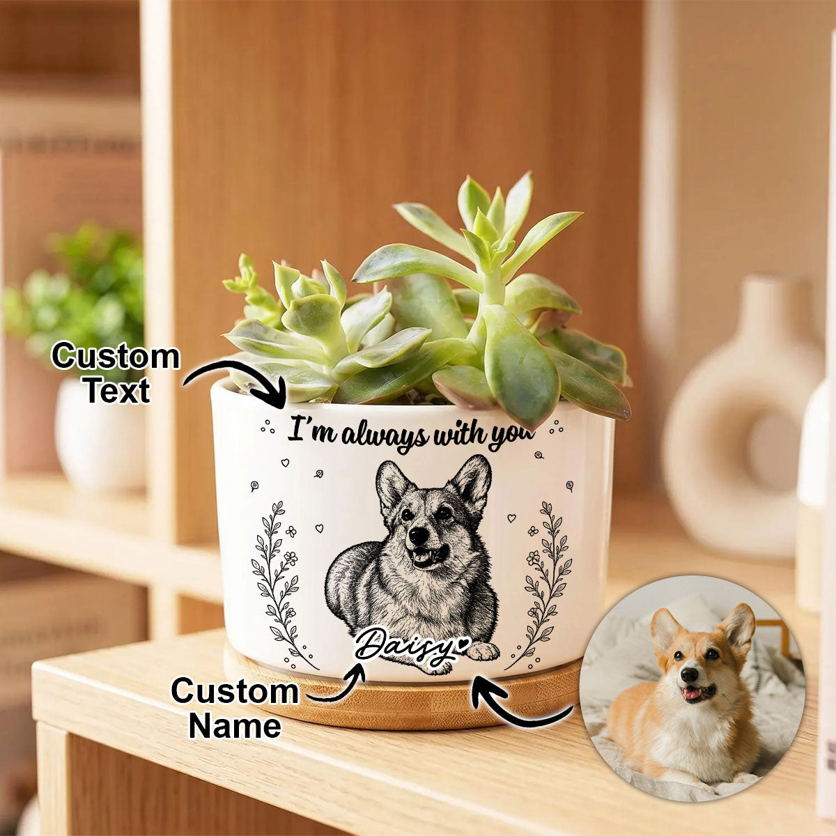 Custom Photo Home Decor Ceramic Plant Pot - Personalized Pet Memorial Sympathy Gifts For Dogs, Cats - Forever Loved Never Forgotten