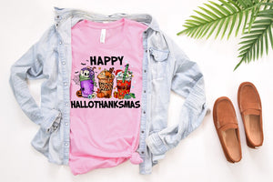 Happy Hallothanksmas Shirt, Halloween Christmas Thanksgiving Shirt, Funny Holiday Iced Coffee Shirt, Gift For Her, Coffee Lovers Gift, 3.jpg
