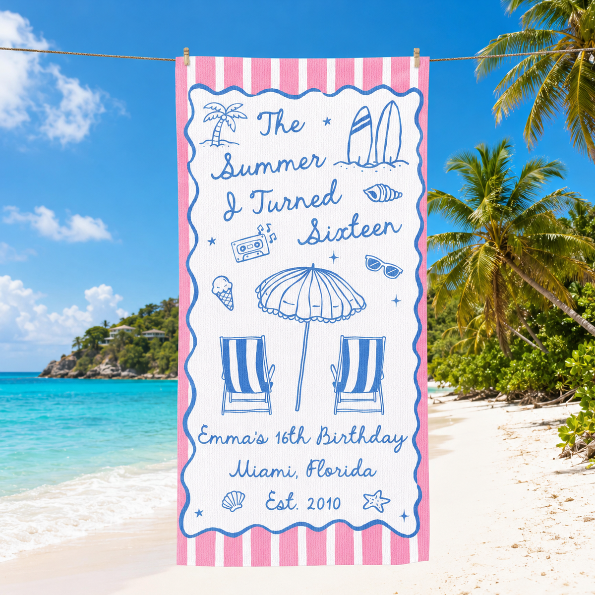 Personalized Birthday Beach Towel, Custom The Summer I Turned Birthday Beach Towel, Summer 20th 30th 40th Birthday Gift, Bachelorette Towels