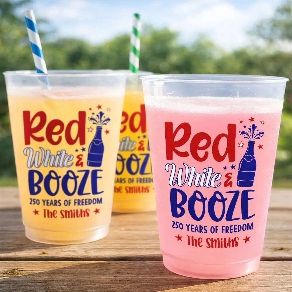 Red White & Blue US Independence Day - Personalized Plastic Frosted Cup - Patriotic Gift, 4th Of July Gift, 250th Anniversary