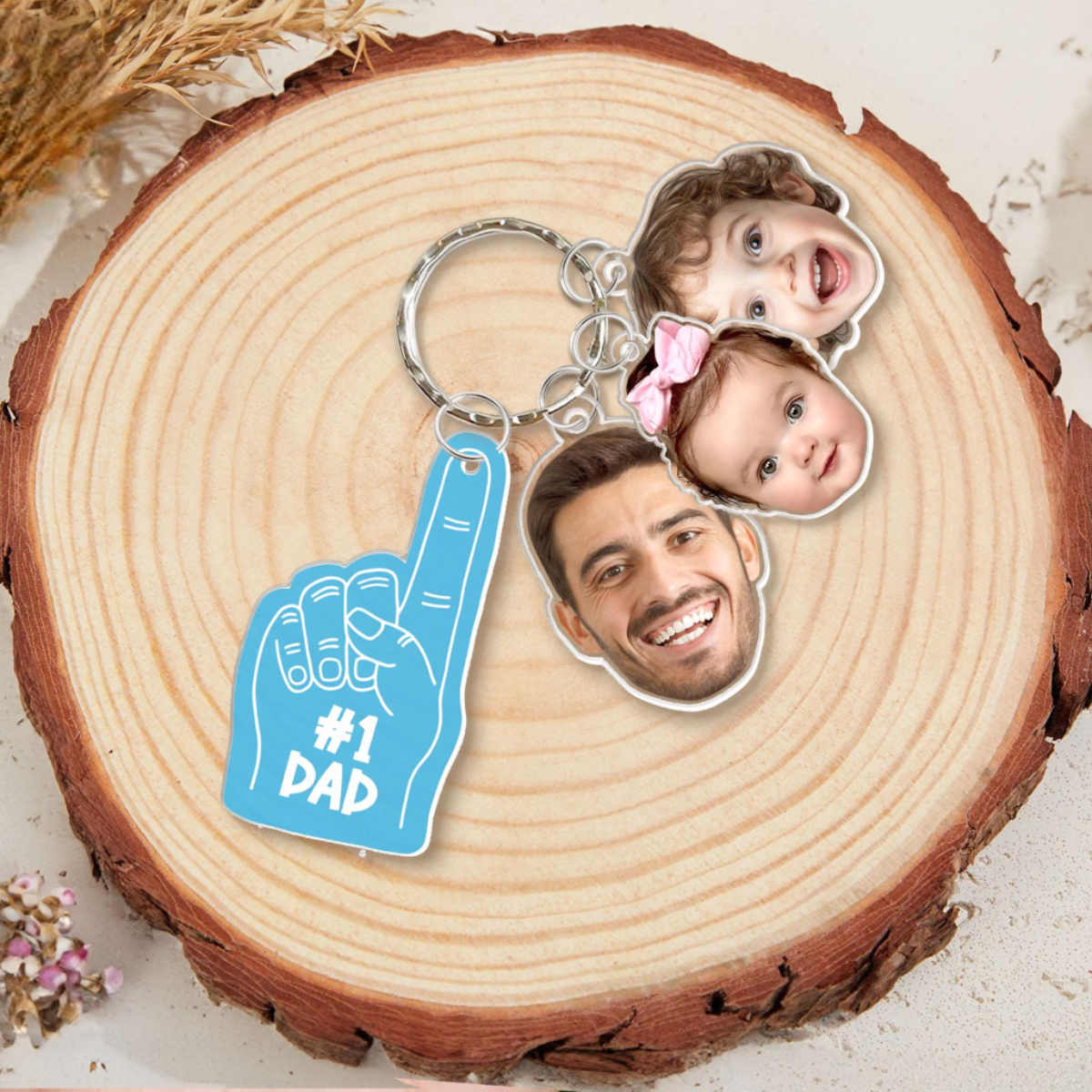 Personalized Father's Day Gift For Dad, Custom Daddy Keychain With Photo Charm, Gift From Kids, Baby Photo Keychain