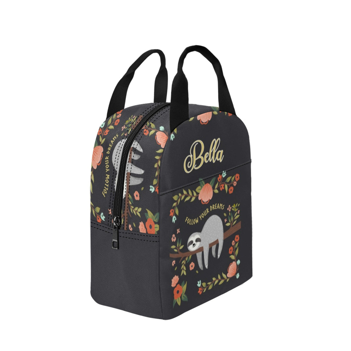 Custom Name Lunch Bags for Kids or Adults, Personalized Sloth Lunch Bag with Pockets, Back to School Gift for Children