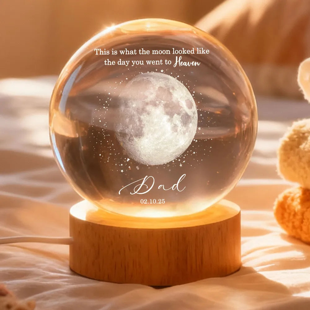 The Day You Went to Heaven Custom Moon Phase - Personalized Crystal Ball LED Night Light - Memorial Gift