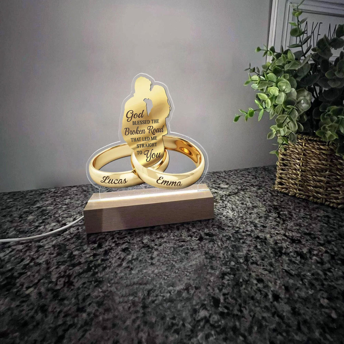 God Blessed The Broken Road That Led Me Straight To You - Personalized 3D LED Light Wooden Base - Gift For Couple, Valentines Gift, Anniversary Gift