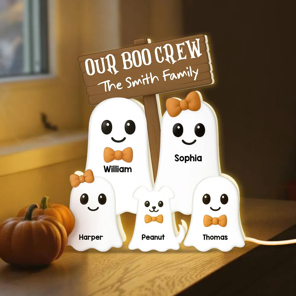 Halloween Boo Family With Kids - Personalized Acrylic Light Box - Gift For Family, Halloween Decoration