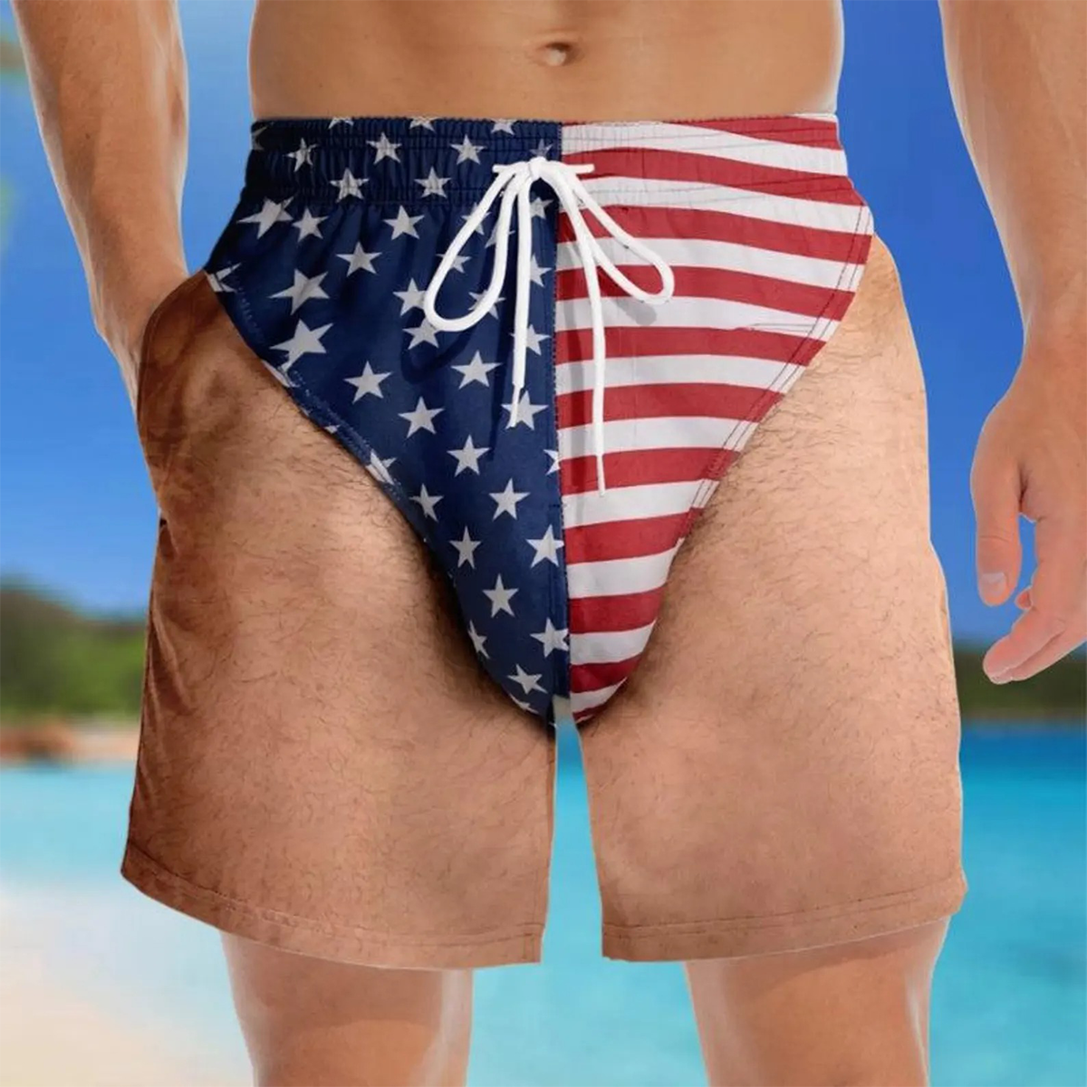 Custom Funny Patriotic Men Swim Trunks - Personalized Summer Vacation And Travel Gifts For Men - Freedom And Chill