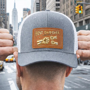 Best Dad Ever Gold Fist Bumps - Personalized Leather Label Net hat - Gift For Dad Papa, Father's Day Gift