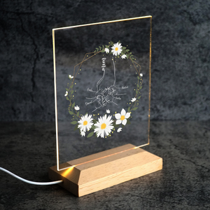 Daisy Flower Mom And Kid's Hands - Personalized 3D LED Light Wooden Base - Gift For Mom, Mother's Day