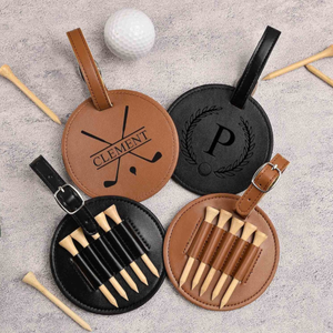 Engraved Leather Golf Bag Tag with Tees: Personalized Golf Gift