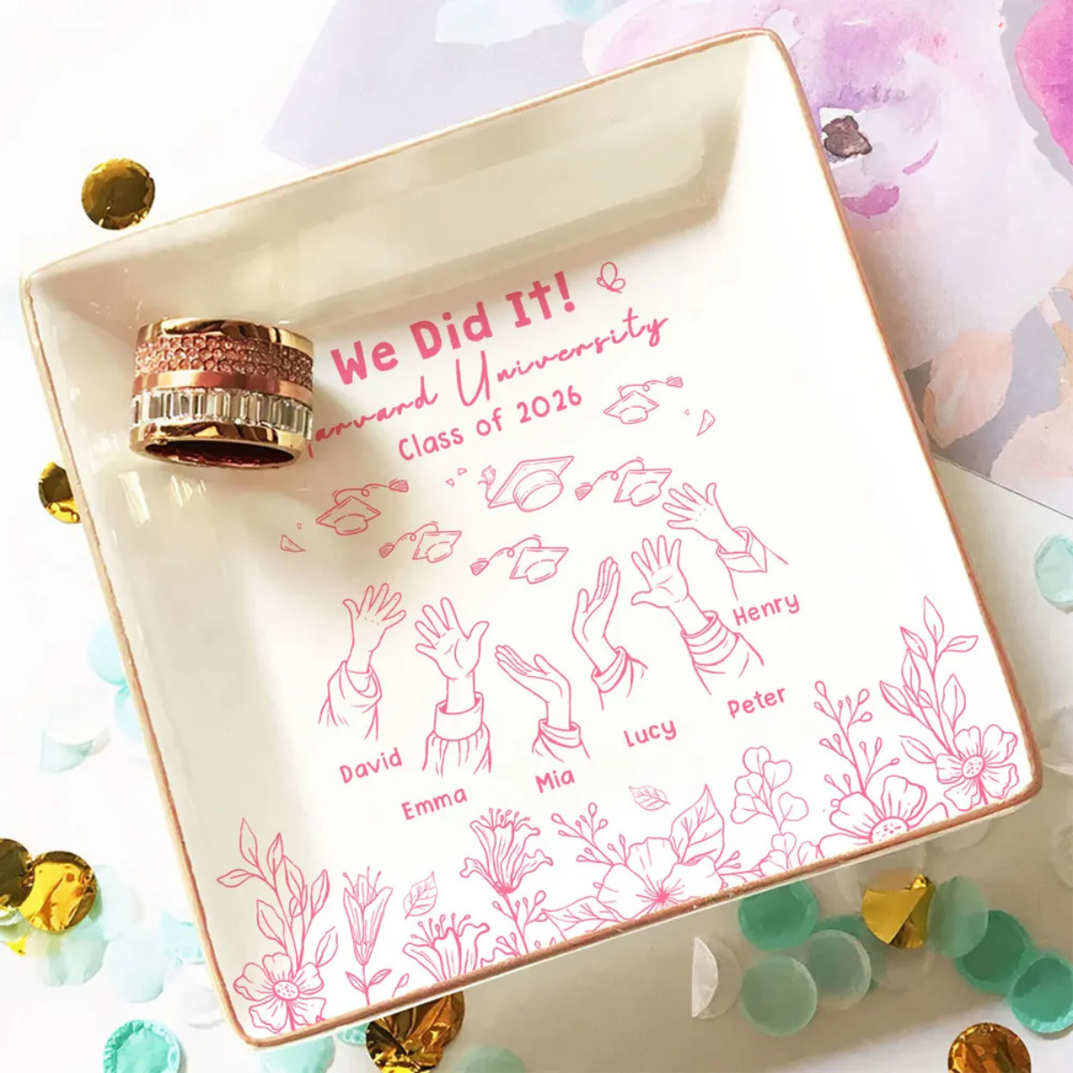 We Did It Graduation Gift For Friends - Personalized Jewelry Dish - Graduation Celebration Gift