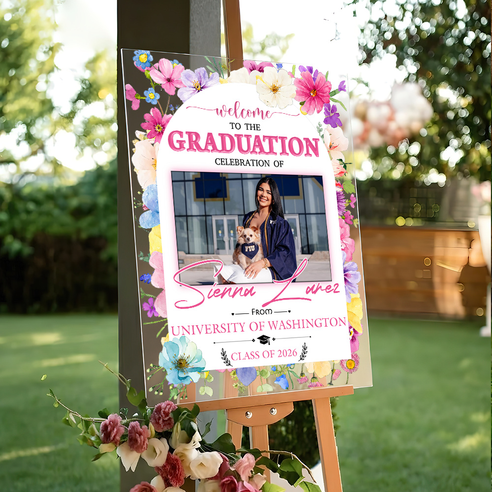 Floral Pink 2026 Personalized Acrylic Welcome Sign