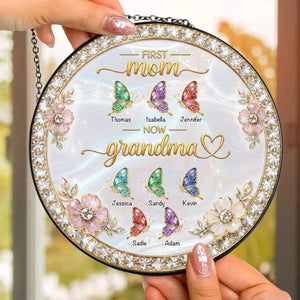 First Mom Now Grandma 2 - Personalized Custom Window Hanging Suncatcher