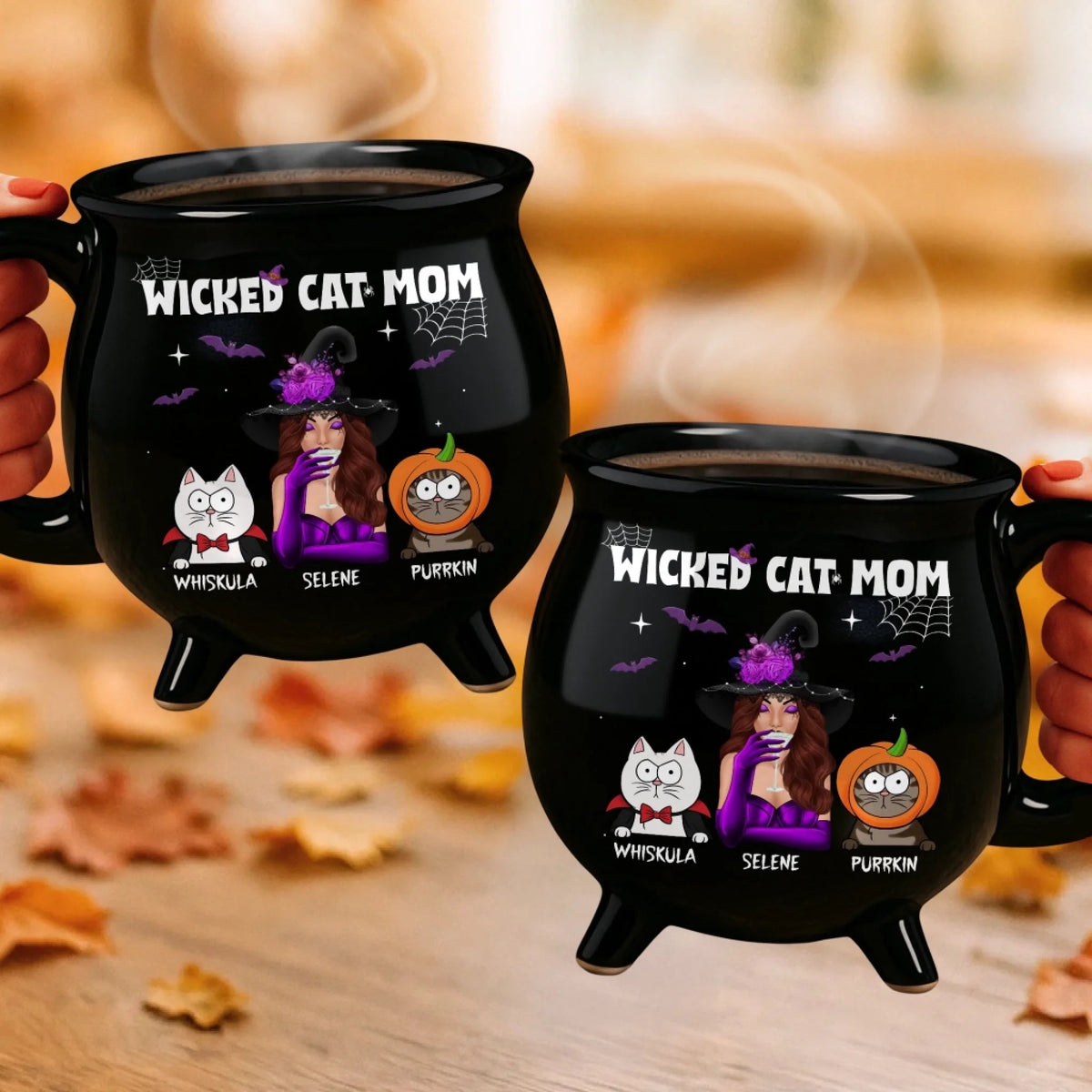 Wicked Cat Mom - Personalized Halloween Black Ceramic Witch Mug - Gift For Cat Mom, Halloween Gift For Cat Lovers