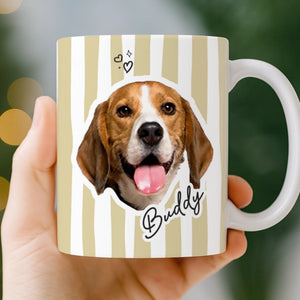 Personalized Pet Photo Mug Custom Dog & Cat Coffee Mug with Pet Portrait and Name, Cute Striped Ceramic Mug Gift for Pet Lovers