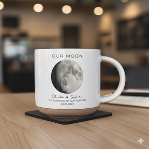 Our Moon Couple Moon Phase - Personalized Pottery Mug - Anniversary Gift For Him Gift For Her