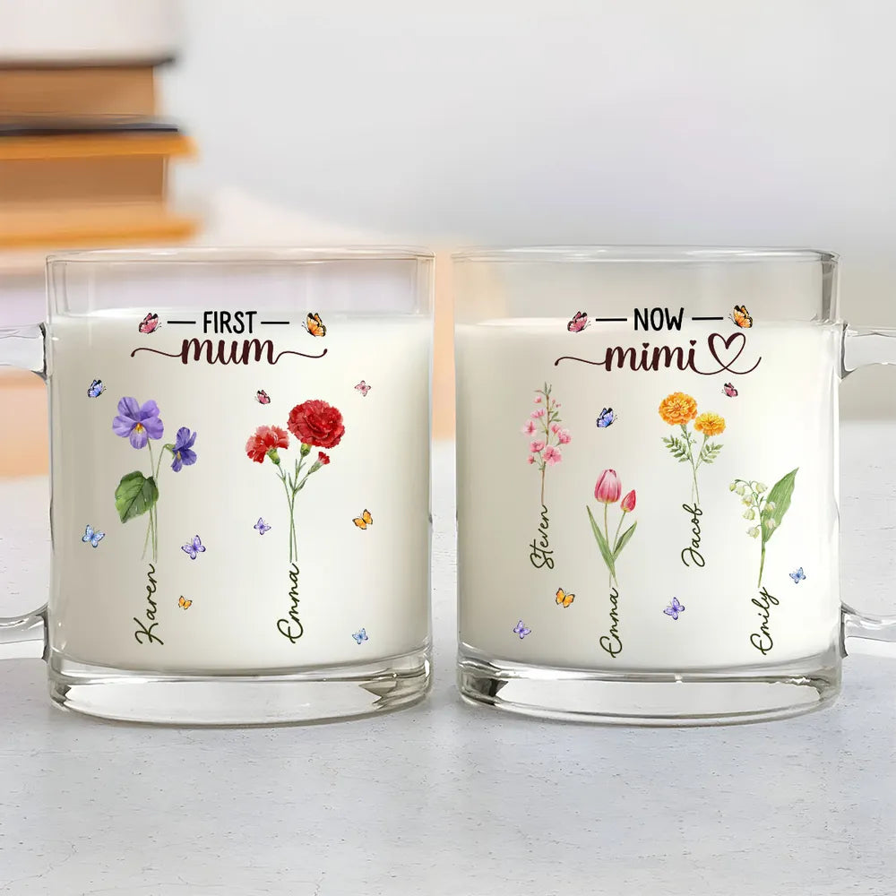 First Mom Now Grandma - Personalized Glass Mug - Gift For Mom, Nana, Gift For Her, Mother's Day Gift