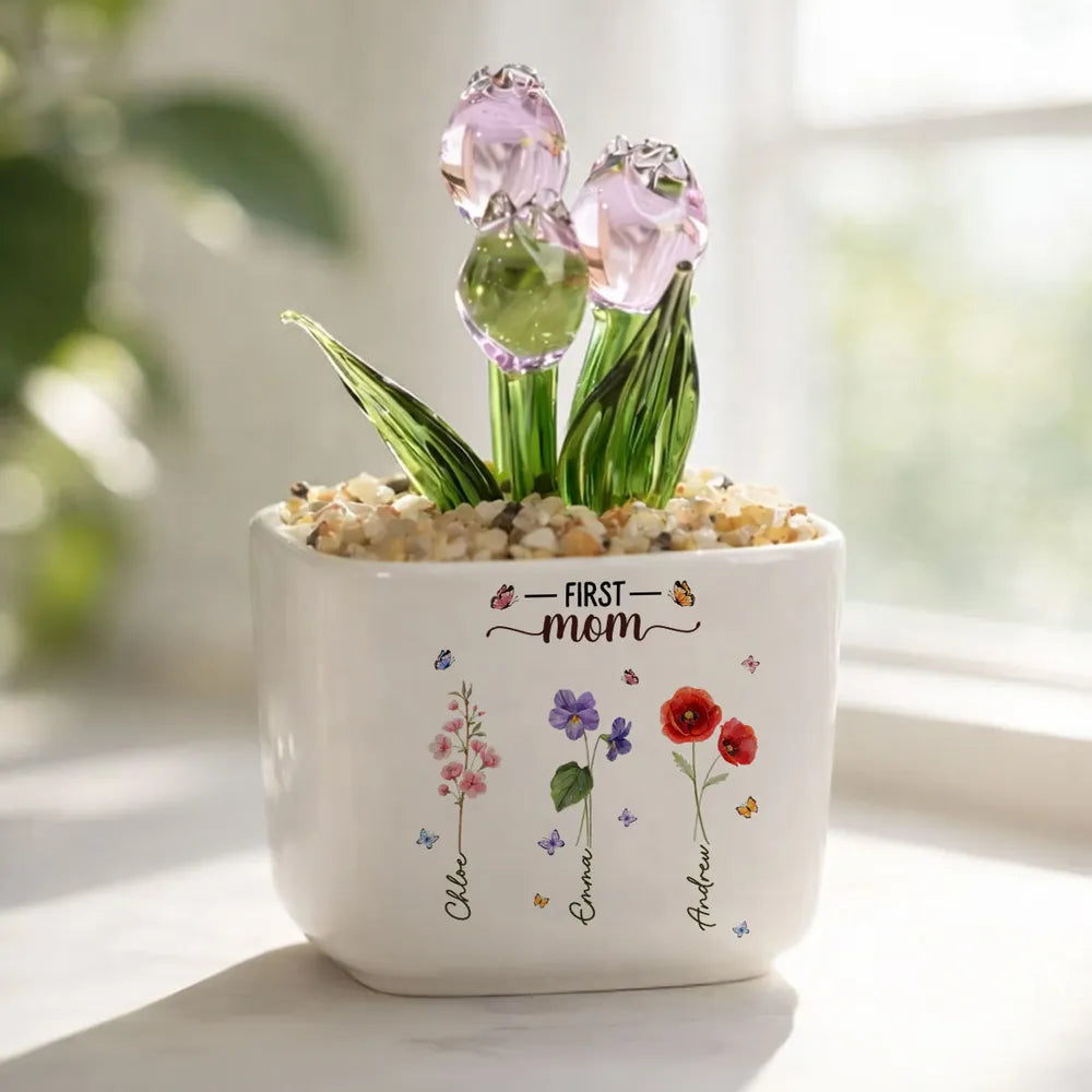 First Mom Now Grandma - Personalized Mini Glass Flower Pot - Gift For Grandma, Mom, Mother's Day Gift