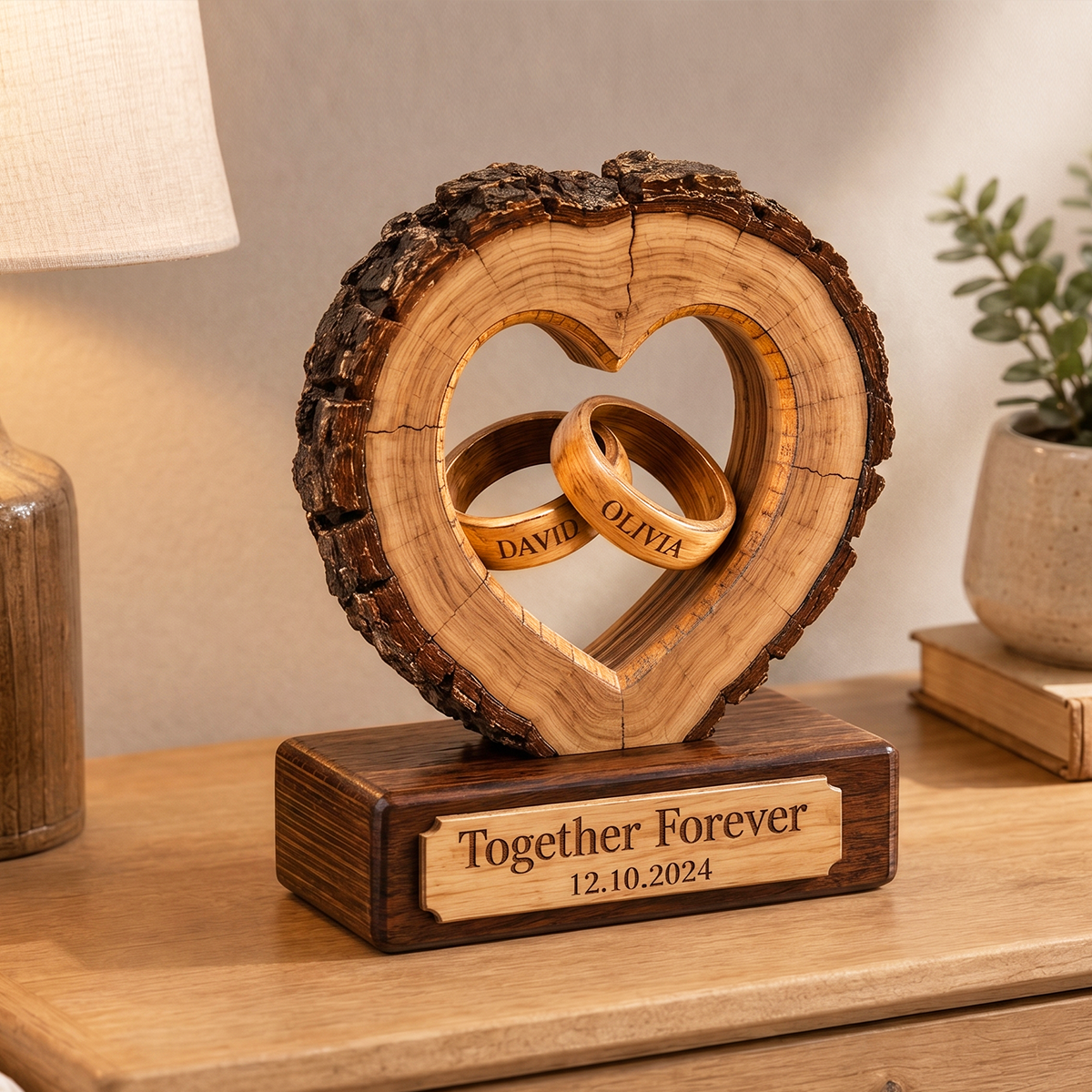 Together Forever Couple Anniversary 2D Flat Plaque - Personalized 2-Layered Wooden Plaque - Heartfelt Gift for Her, for Him