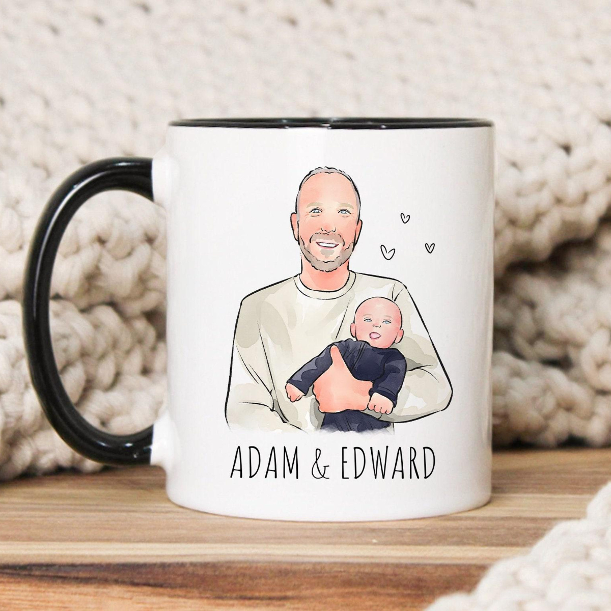Custom Dad Watercolor Portrait Mug, Father's Day Gifts for Grandpa, Fathers Day Mug, Personalized Photo Mug, Family Painting Mug, Fathers Day Gift 2025
