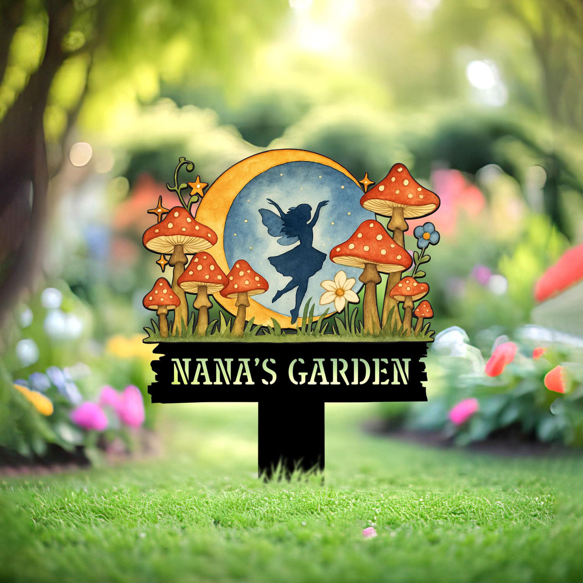 Custom Fairy Garden Stake, Fairy Metal Garden Sign, Mushroom Yard Sign, Gardener Gift, Gift for Her Mother's Day, Nana's Blessings