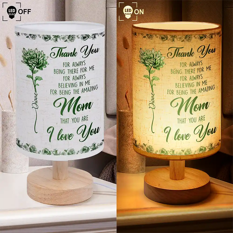 Mom I Love You Birth Flower Toile De Jouy - Personalized Fabric Lamp - Gift For Mother, Birthday Gift, Mother's Day Gift
