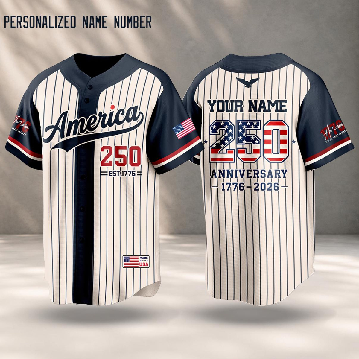 Personalized Name Number America 250 Jersey, 4th of July Baseball Shirt, USA Patriotic Jersey, Custom Name Number Independence Day Outfit