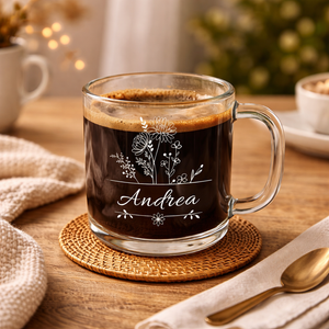 Personalized Birth Flower Mug, Custom Glass Coffee Cup with Name, Birth Month Flower Gift, Birthday Present, Mother Gift,Bridesmaid Proposal