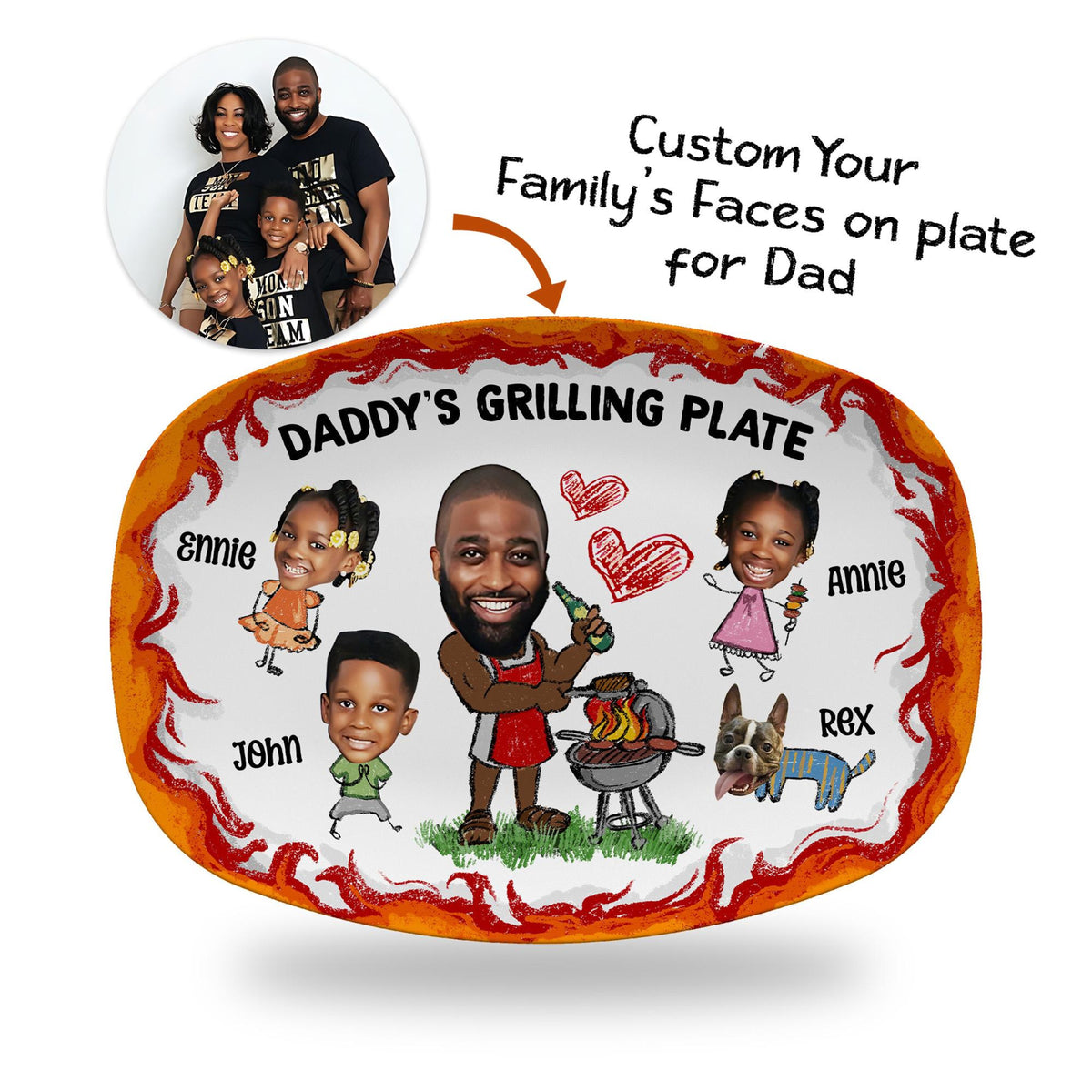 Personalized Daddy's Grilling Plate Gift - Custom BBQ Platter for Dad, Father's Day Present, Dad s Grill Plate With Kids Names & Face