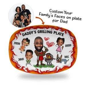 Personalized Daddy's Grilling Plate Gift - Custom BBQ Platter for Dad, Father's Day Present, Dad s Grill Plate With Kids Names & Face