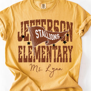 Comfort Colors Custom School Name Shirts, School Mascot Pennant Flag, Back To School Shirt