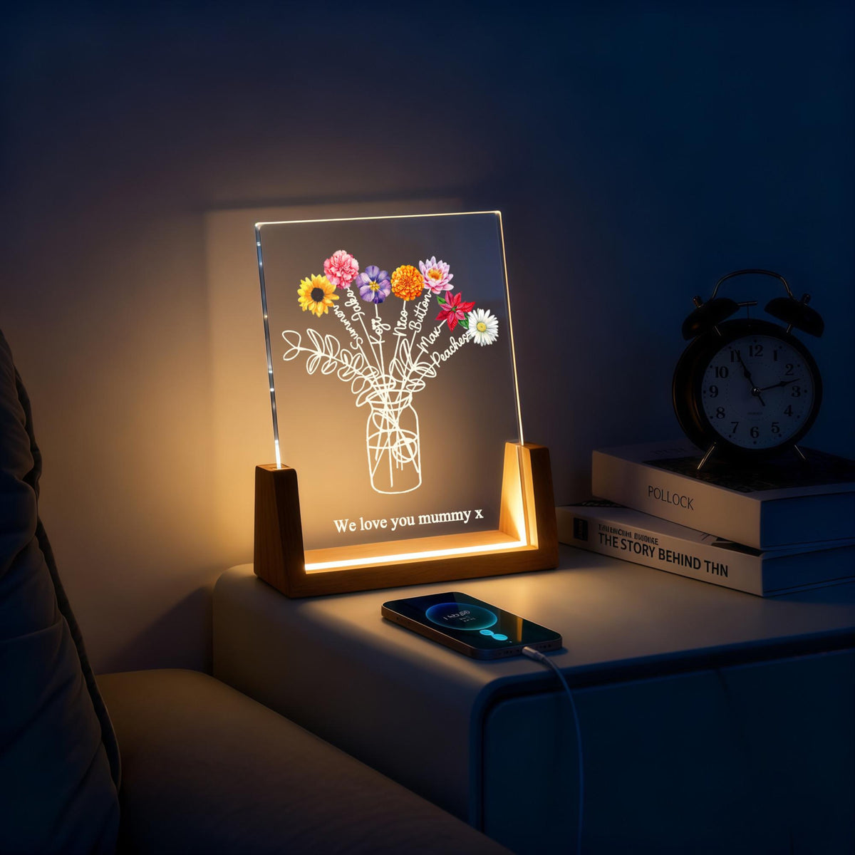 Custom Family Bouquet Night Light, Mothers Day Gift, Mum's Bunch with Kids Name, Birth Flower Lamp, Gift for Mom/Grandma, Mother's Day Gift