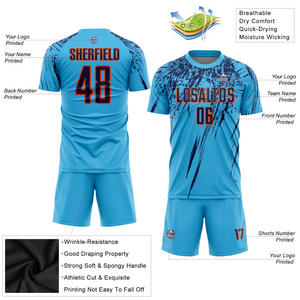 Custom Sky Blue Navy-Orange Sublimation Soccer Uniform Jersey