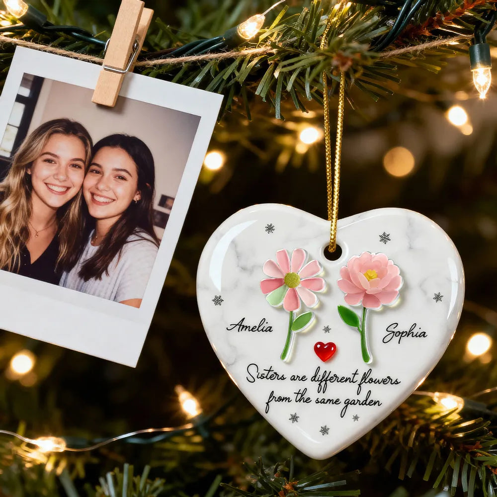 Sea Glass Birth Month Flowers Sister - Personalized Ornament - Christmas Gift For Sisters, Friends, Siblings