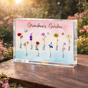Birth Month Flower Gift For Grandma - Personalized Acrylic Plaque - Gift For Mom Grandma, Mother's Day Gift