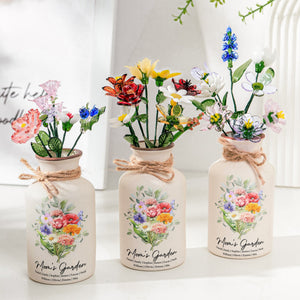 Family Birth Flower Bouquet Flowers - Personalized Ceramic Vase - Gift For Mom, Grandma, Family
