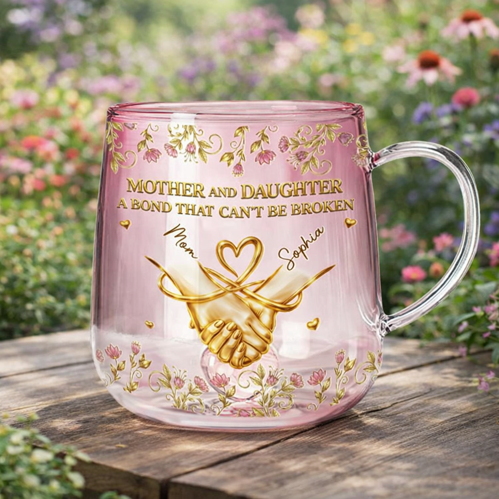 Mother & Daughter Unbreakable Bond - Personalized Gradient Glass Mug - Gift For Mom, Gift For Daughter, Mother's Day Gift